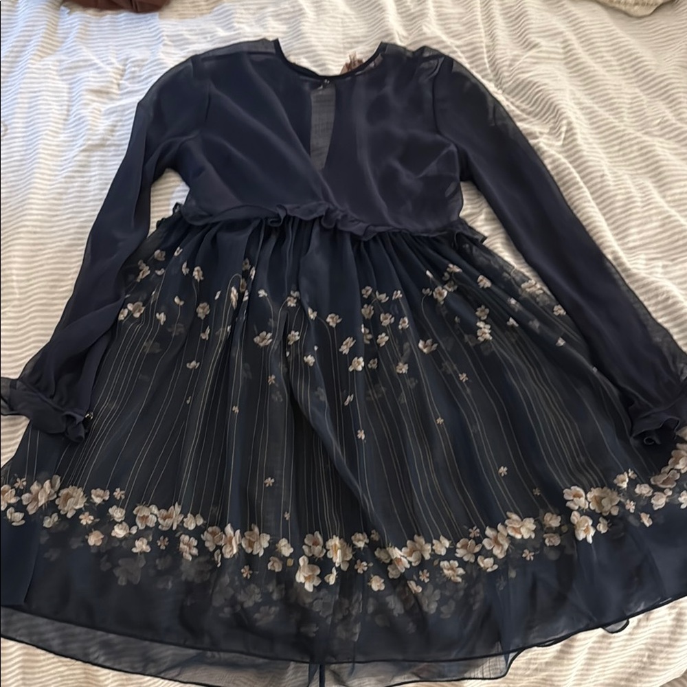 TED BAKER Elegant Navy Blue Dress with Floral Design